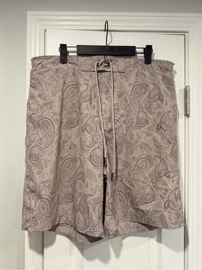 Snoop Dogg Supply Size L Paisley Swim Trunks Lined Drawstring Taupe Board Shorts